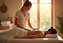 Salle de spa paisible avec massage relaxant et décor apaisant
