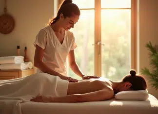 Salle de spa paisible avec massage relaxant et décor apaisant