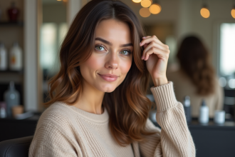 Femme avec extensions capillaires dans un salon moderne