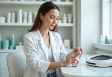 Lumière pulsée : efficacité et avis sur cette technologie innovante Femme en blouse blanche utilisant un appareil d'épilation à lumière pulsée
