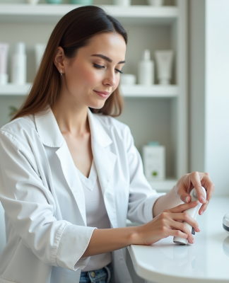 Femme en blouse blanche utilisant un appareil d'épilation à lumière pulsée