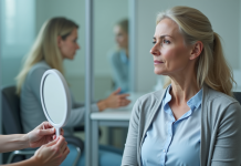 Lifting : Comment éviter les risques d’un lifting raté ? Femme réfléchissant à ses soins du visage dans un cabinet médical