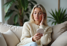 Femme en pull crème se regardant dans un miroir naturel