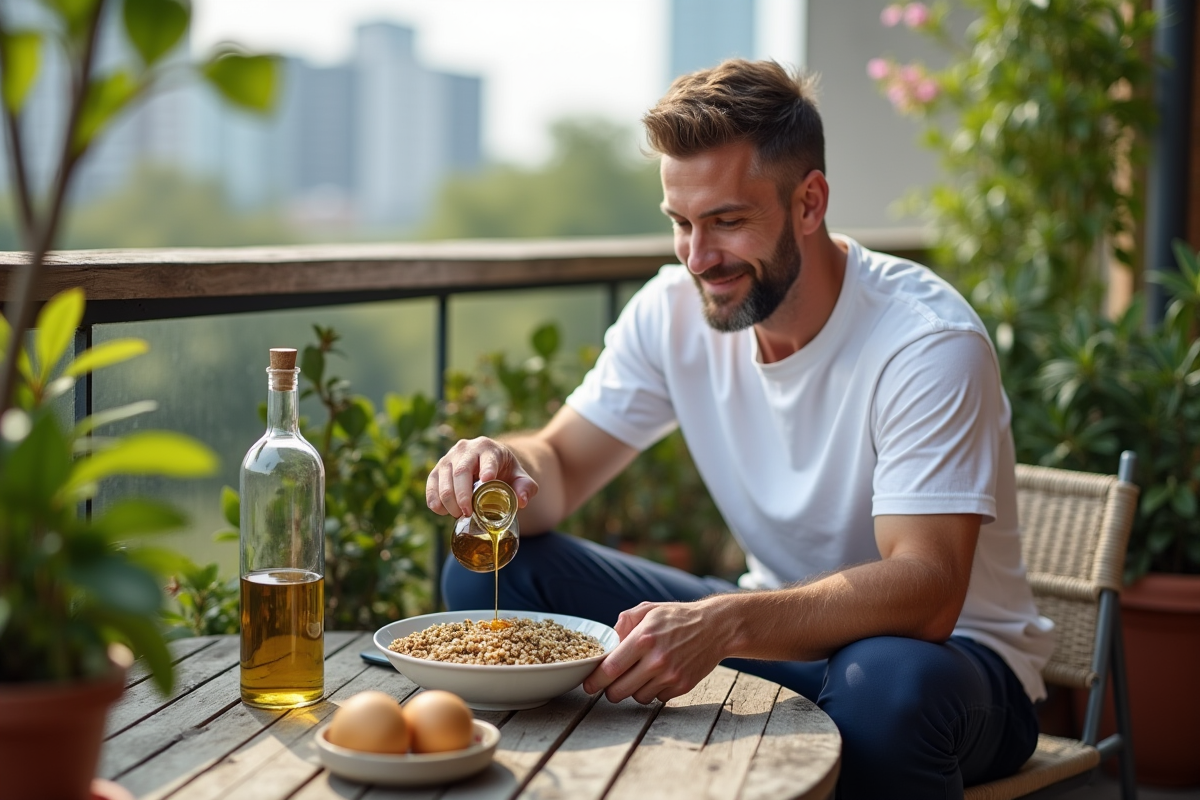 Homme méditant avec huile d