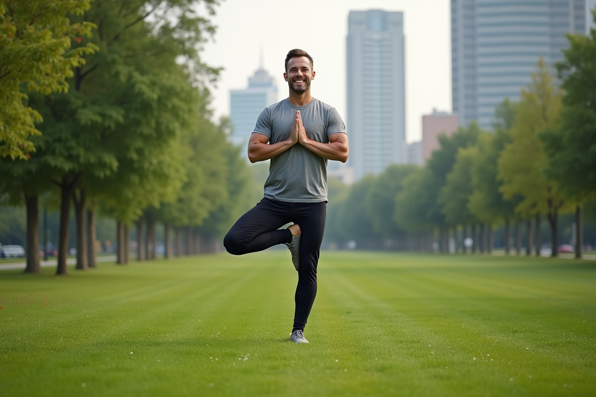 Homme souriant en posture de l