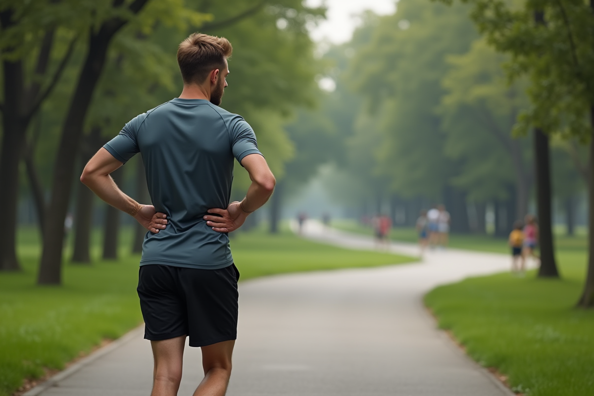 Jeune homme en tenue de sport dans un parc urbain