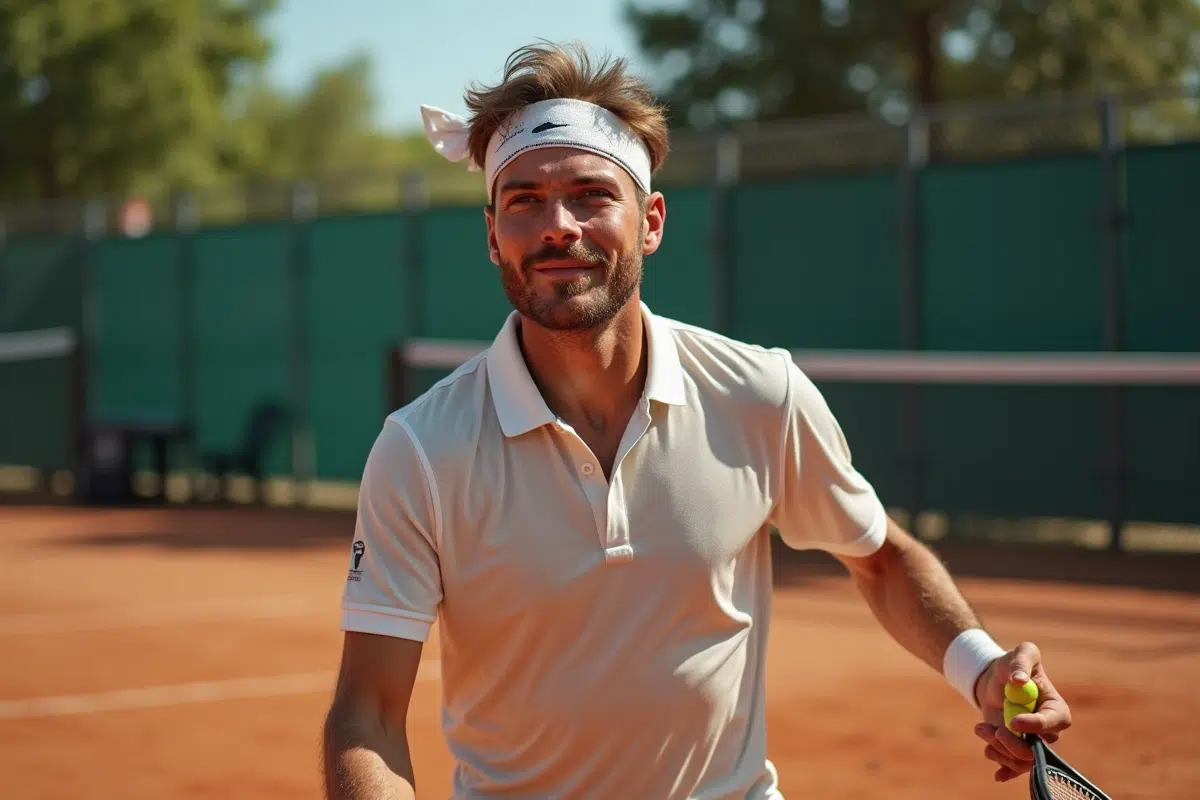Jeune joueur de tennis en pleine action sous le soleil