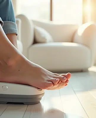 Personne utilisant un appareil électrique pour les pieds sur le talon dans un salon lumineux