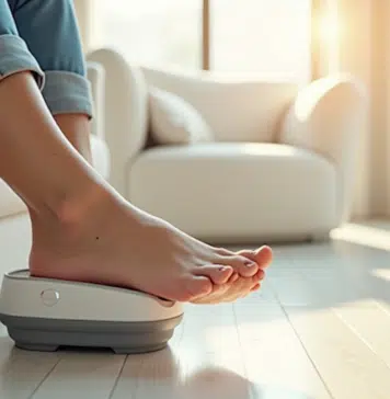 Personne utilisant un appareil électrique pour les pieds sur le talon dans un salon lumineux