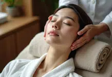 Femme asiatique recevant un massage kobido dans un spa