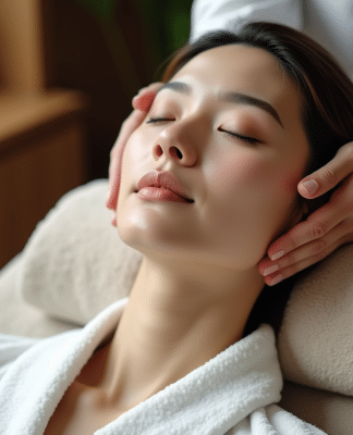 Femme asiatique recevant un massage kobido dans un spa