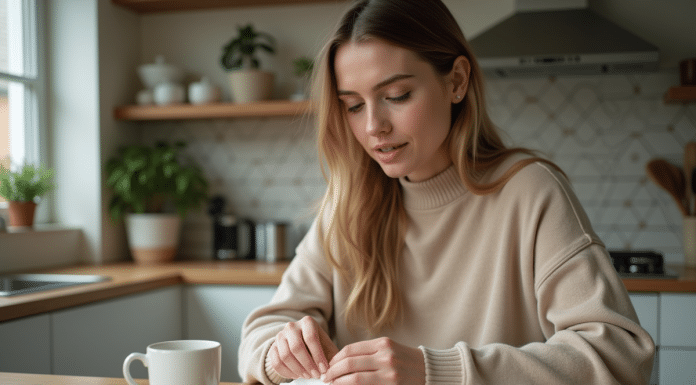 Femme appliquant des cotons démaquillants sur ses ongles