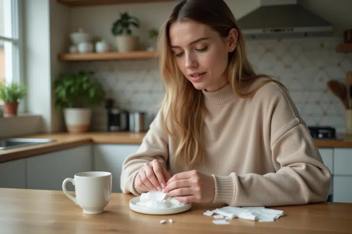 soins-ongles-douceur Femme appliquant des cotons démaquillants sur ses ongles