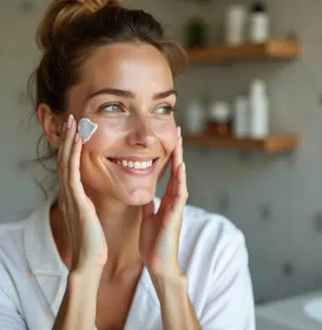 Femme appliquant crème visage visage naturel et détendu